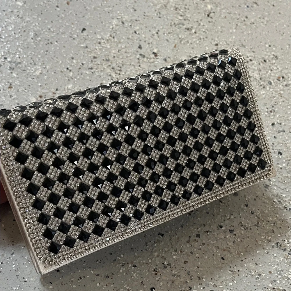 SPARKLING JEWELED BEADED FOLIO PHONE CASE CLUTCH WALLET BLACK SILVER